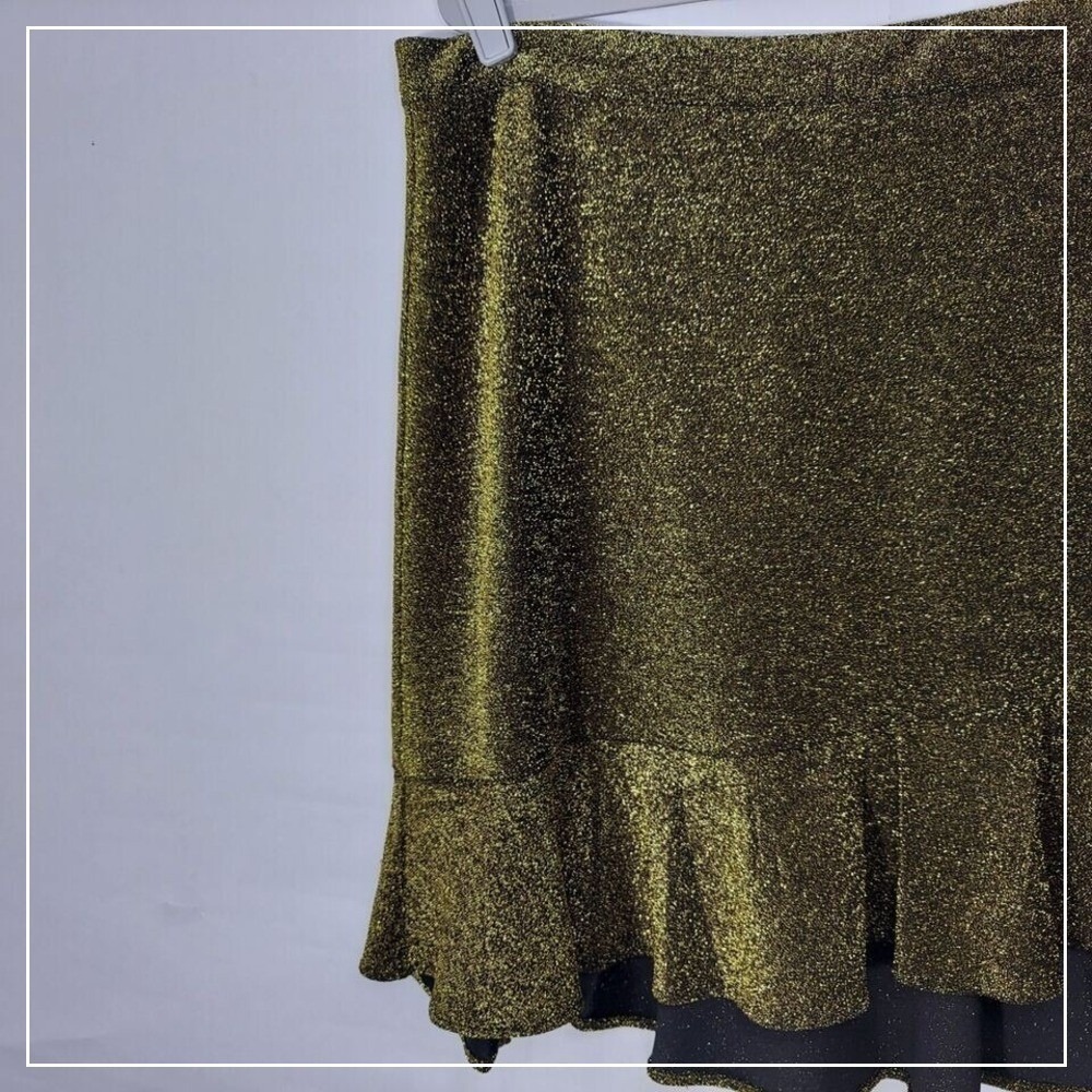 Michael‎ Kors Women Skirt L Gold Metallic Shimmer Hi Lo Stretch Trumpet Disco - Picture 2 of 13
